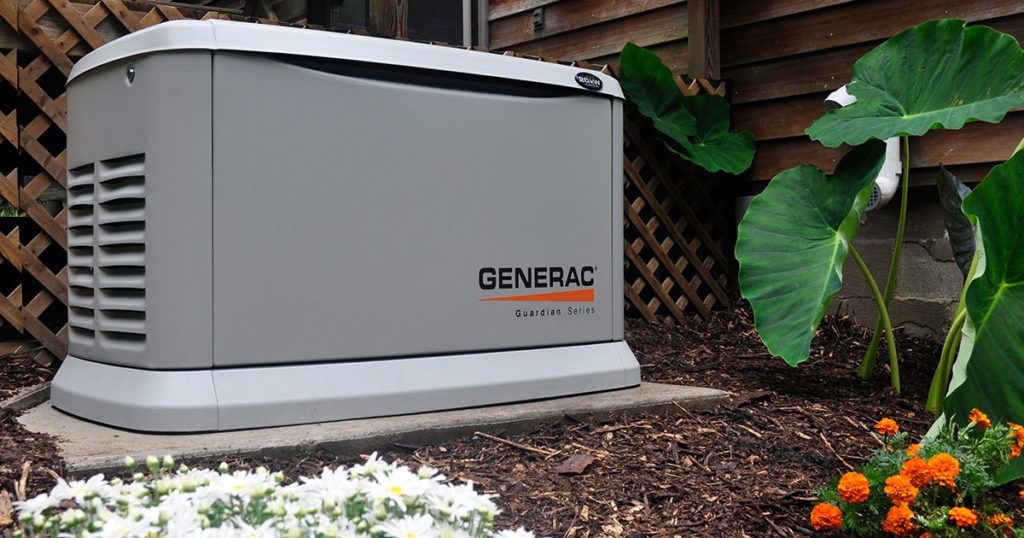 Closeup of Generac generator outside of private home