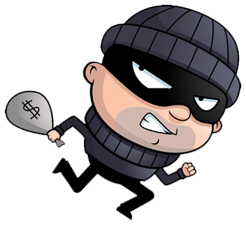 Illustration of thief running with bag of money